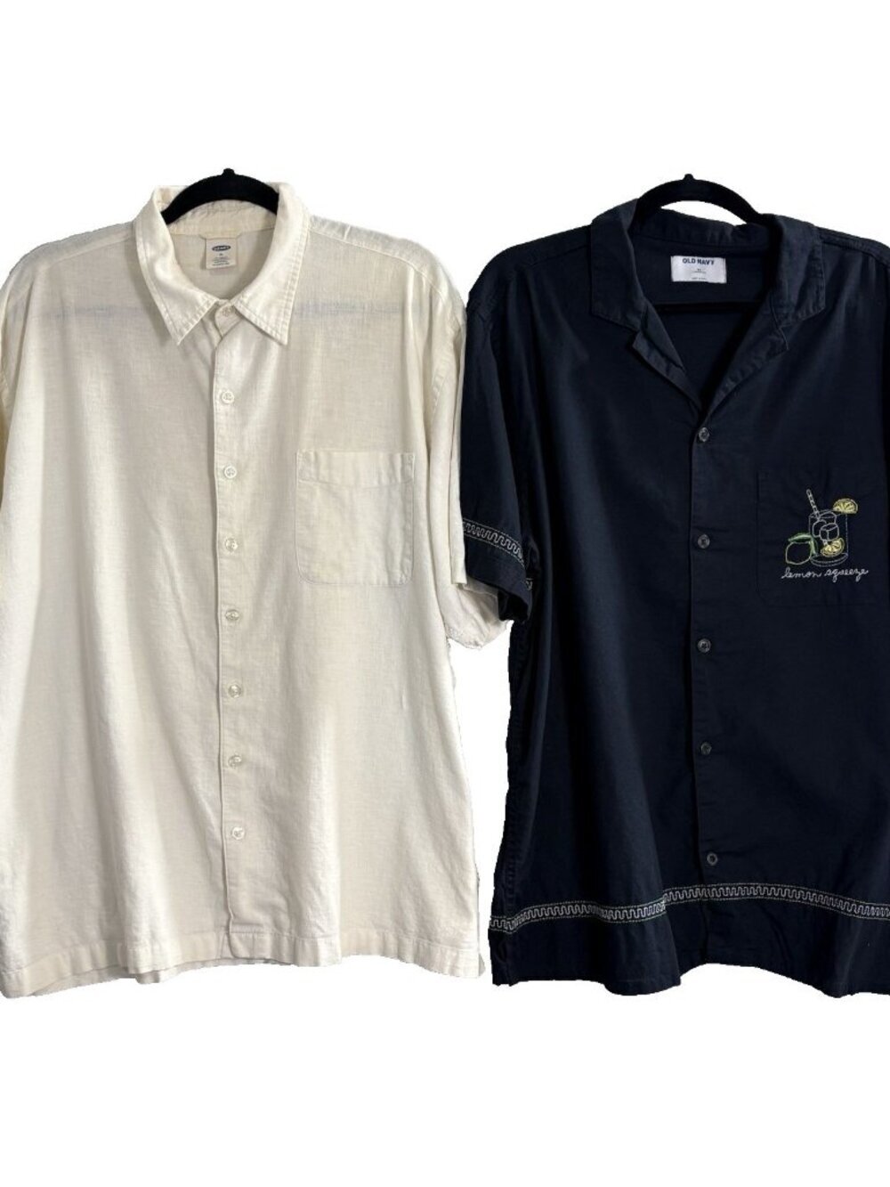 OLD NAVY Men Short Sleeve Button Front Bundle Lot of 2 Shirts Sz XL Ivory Black